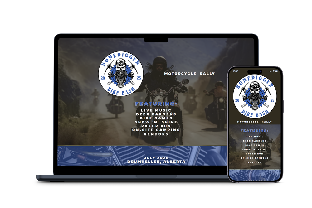 Bonedigger Bike Bash website on computer and phone