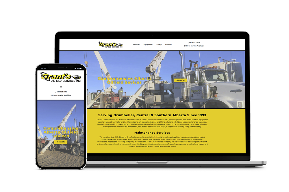 Grant's Oilfield Services website on computer and phone