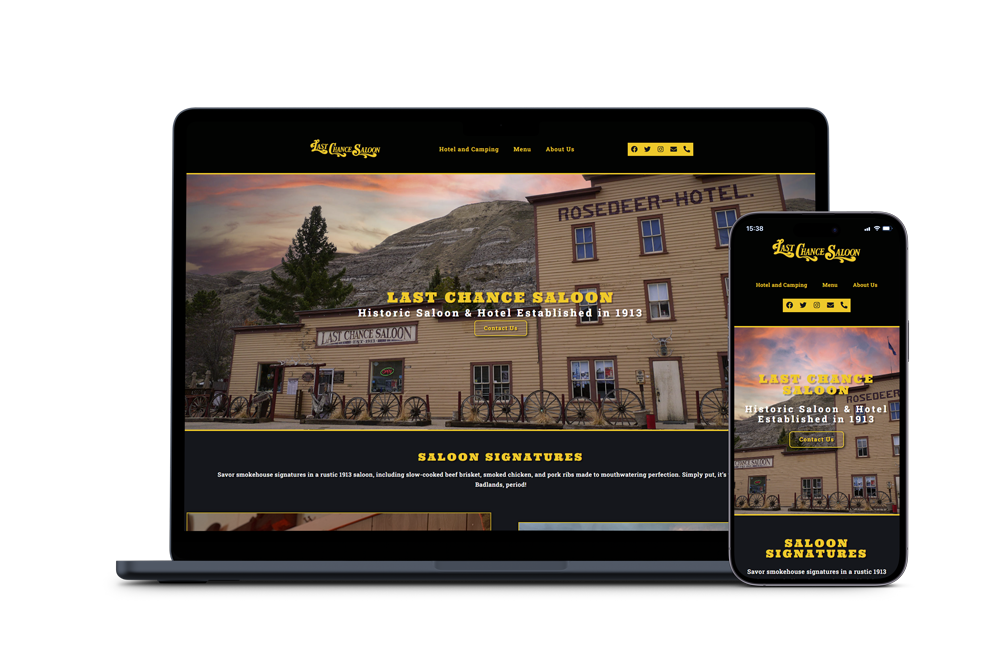 Last Chance Saloon website on computer and phone